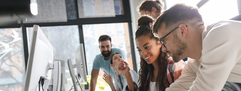 Business people pleased with their website