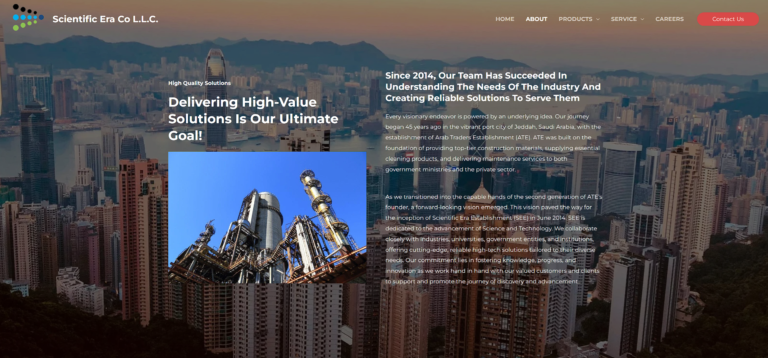 website showing an industrial process system